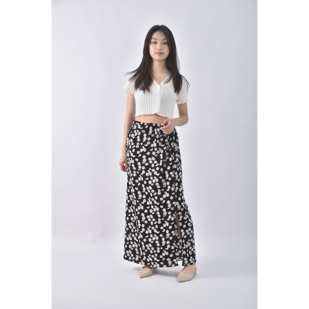 (L) 質感花花黑色長裙二手衣, , large