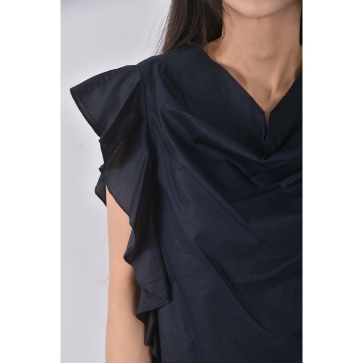 (S) iroo質感花邊藍色短袖上衣二手衣, , large