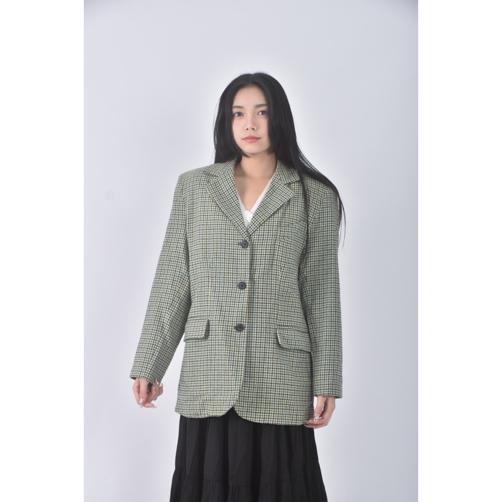 (S) focus 2000千鳥格紋綠色外套二手衣, , large