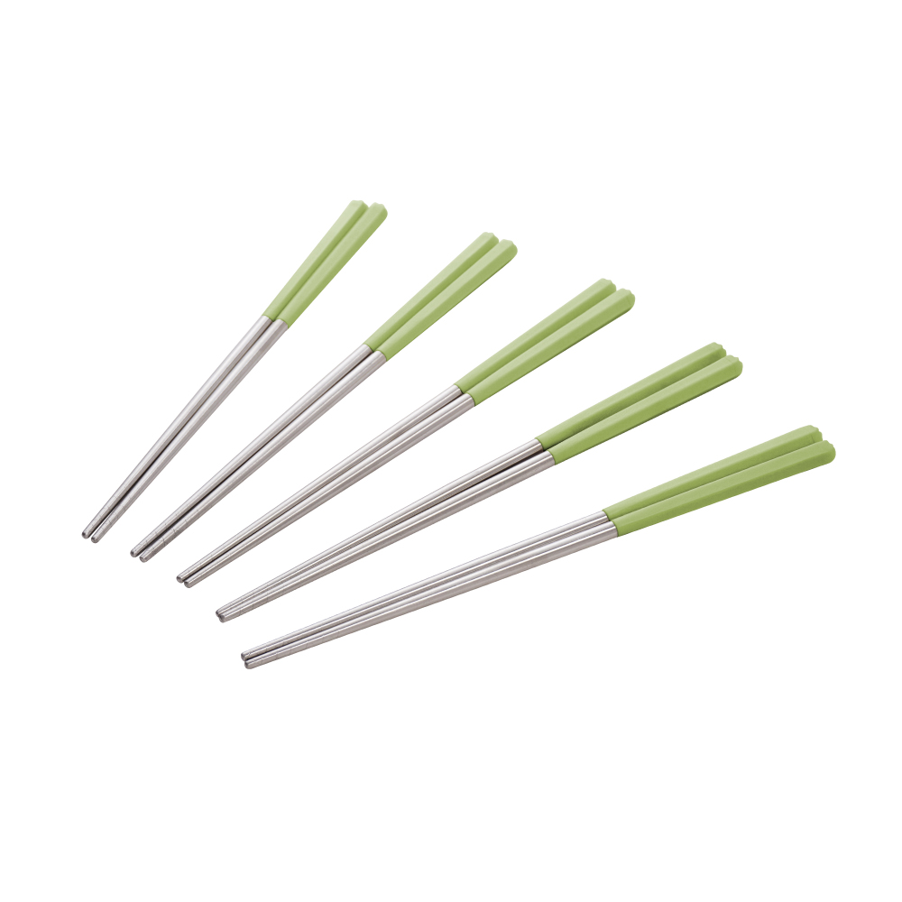 【Buffalo牛頭牌】加長版不鏽鋼複合筷六角23cm5雙(酪梨綠/304不鏽鋼/環保筷/食品級/公筷/料理筷/筷子), , large