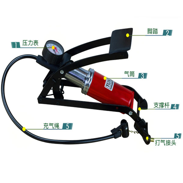 Hercules single-cylinder air pump, portable pedal type, for motorcycles, bicycles, cars, tires, tire inflator, car air pump with storage function., , large