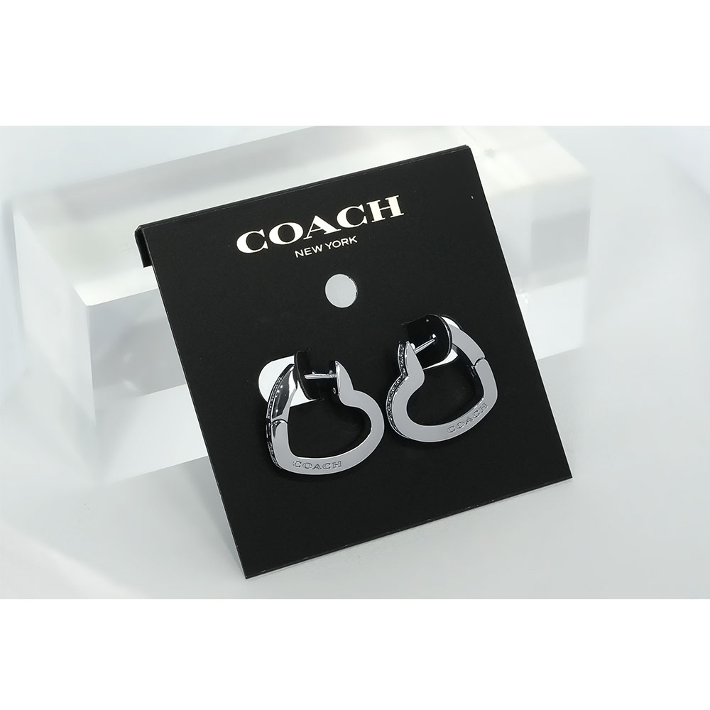 COACH 愛心標誌及水鑽針式耳環/銀色, , large