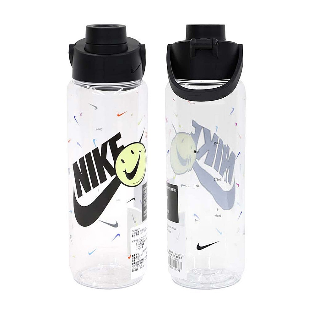 NIKE TR RECHARGE 大口徑水壺 24OZ/709ML 運動水壺 隨身杯 水瓶 可機洗 防漏 耐熱 透明黑彩, , large