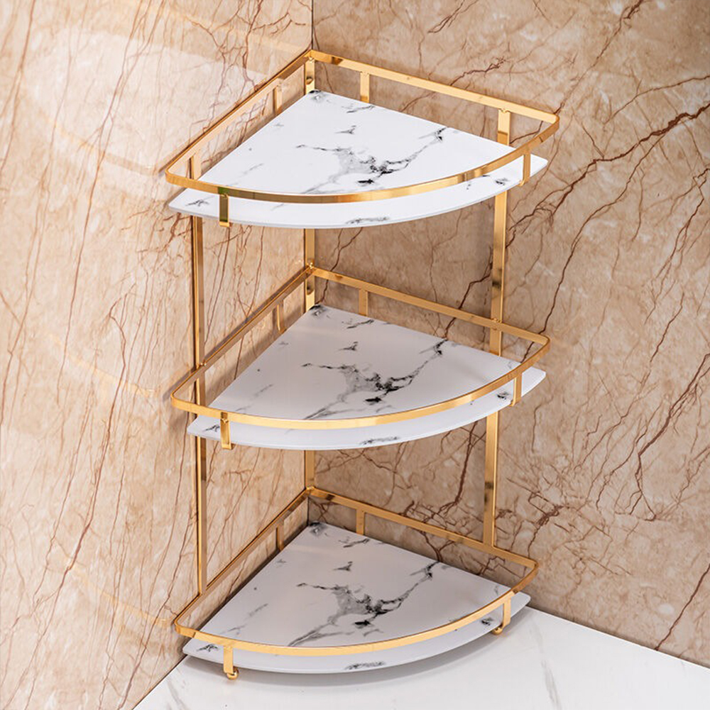 【YV6067】三層北歐輕奢風 浴室檯面轉角 三角置物架 大理石紋化妝品層架角落架 洗漱台 臥室 桌面整理架, , large