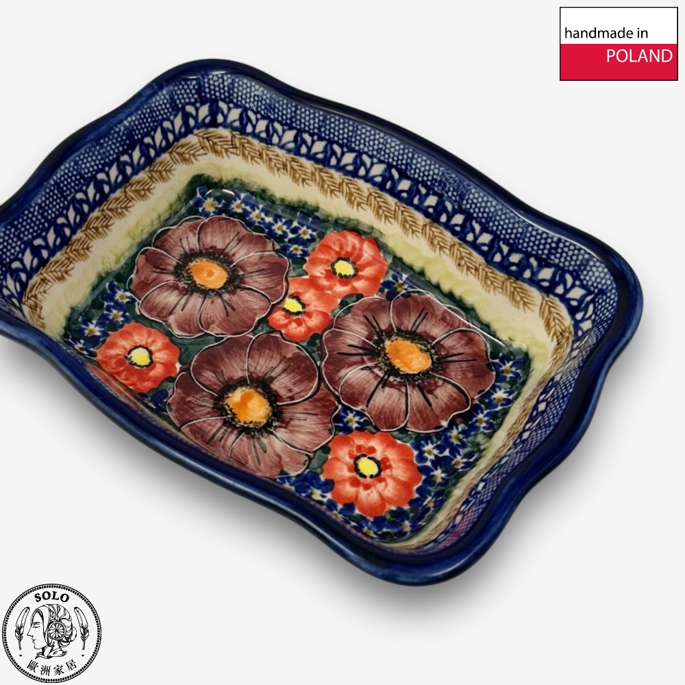【SOLO Vintage】Cerraf Polish Pottery 18.5cm Baking Pan Dish Banquet of Elegant Red Series Made in Poland, , large