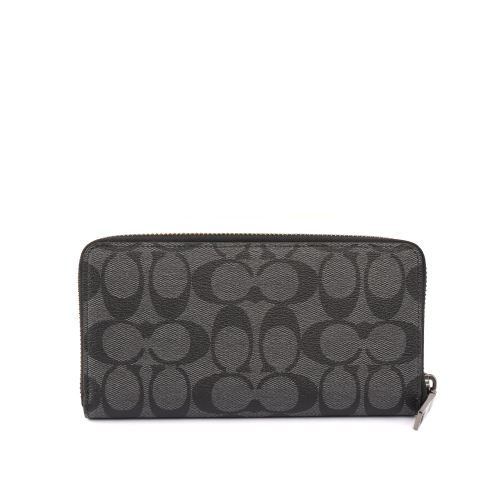 COACH PVC LOGO皮革ㄇ拉長夾/黑灰色, , large