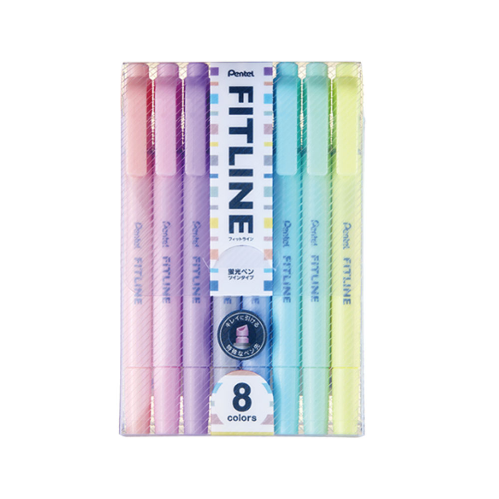 【Pentel 飛龍】FITLINE 雙頭螢光筆 粉彩色系 3.5/0.9mm 八色套裝/盒 SLW11P-8T -, , large