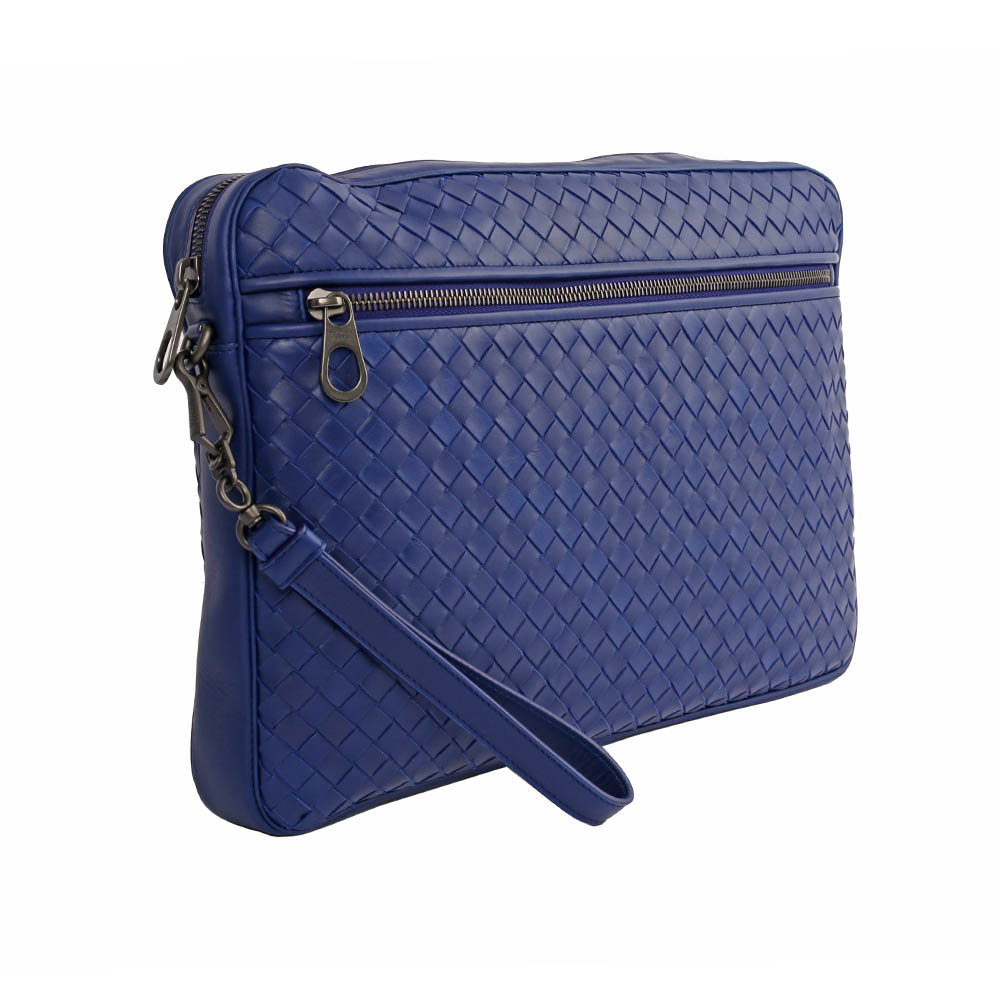 BOTTEGA VENETA 小牛皮編織手拿/大型/寶藍, , large
