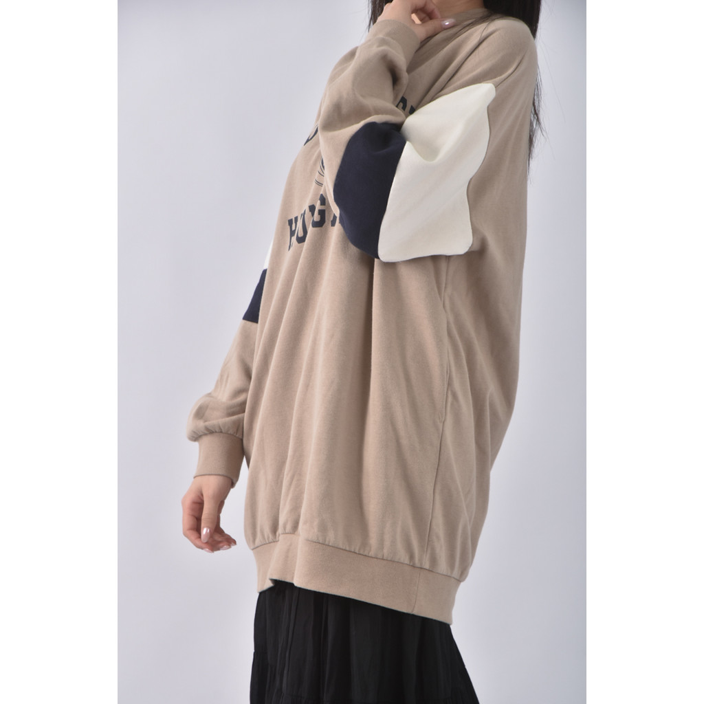 (F) net質感棉質圓領棕色長袖上衣二手衣, , large