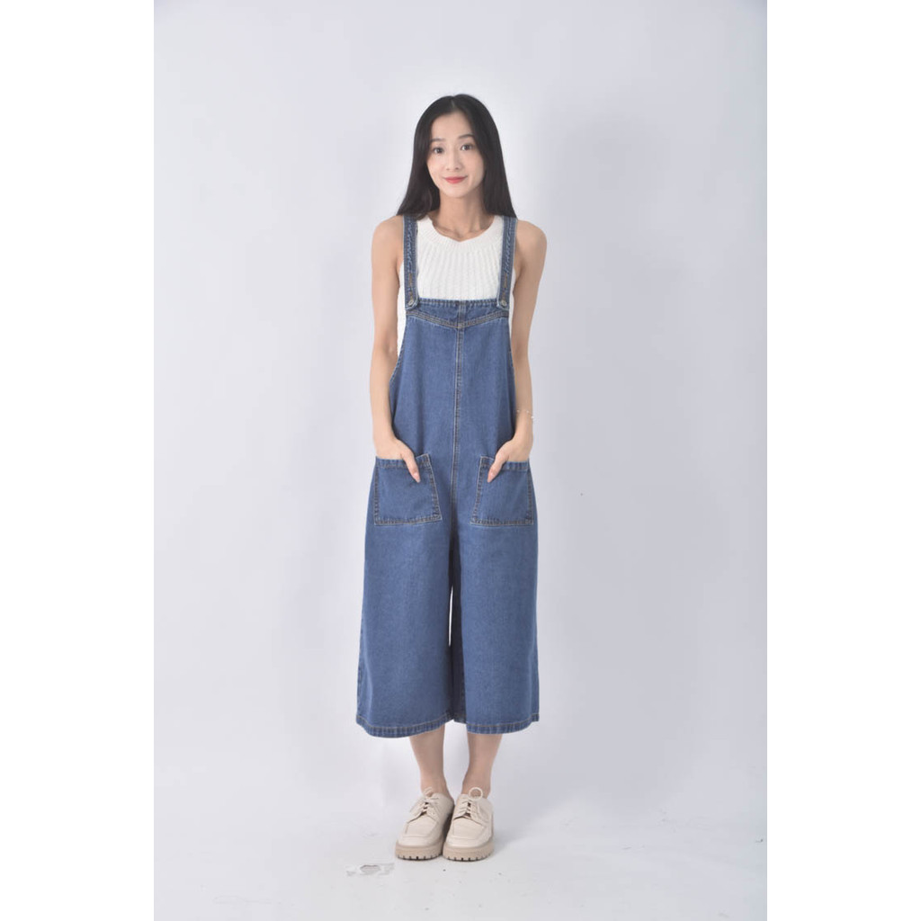 (4XL（含）以上) denim supply高腰吊帶寬鬆藍色長褲二手衣, , large