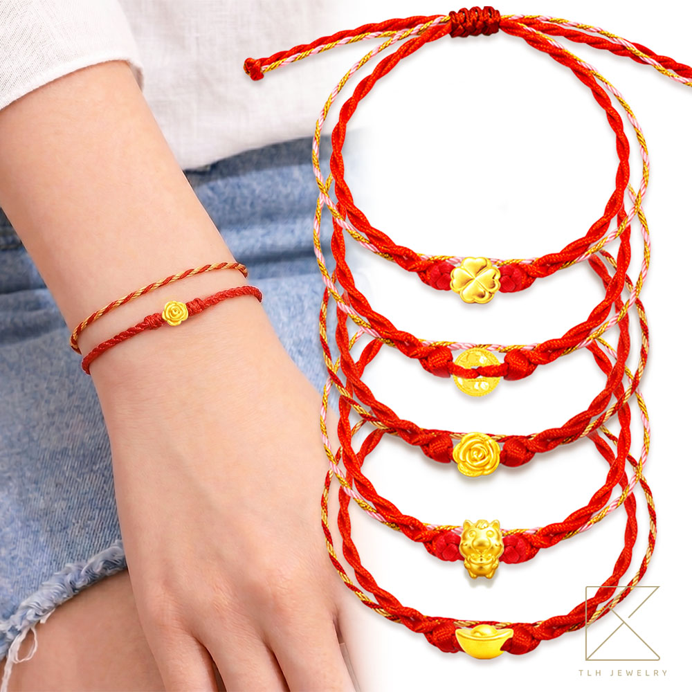 【TLH】母親節限定 黃金墜雙繩手鍊 純金999 擁抱之愛 約重0.02錢&plusmn;0.01 贈母親節禮盒包裝, , large