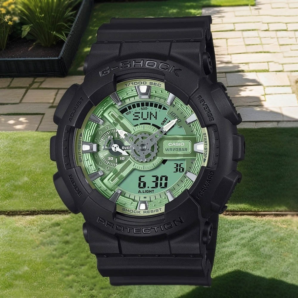 CASIO 卡西歐 G-SHOCK 鼠尾草綠色 雙顯運動手錶 GA-110CD-1A3, , large
