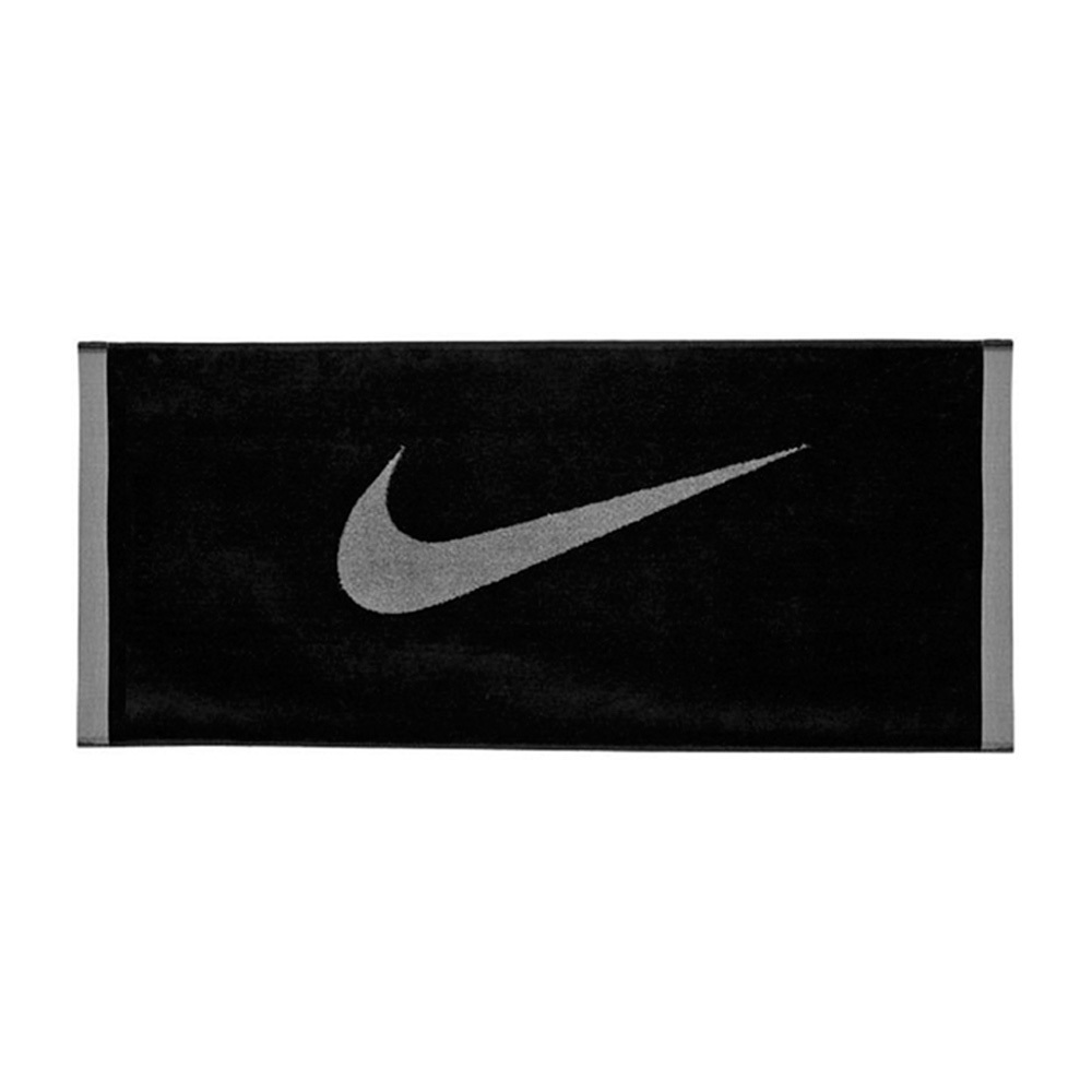 NIKE 運動毛巾 80x35cm 登山 居家 健身 訓練 慢跑 游泳 籃球 戶外 運動 純棉 吸水佳 柔軟 舒適 黑灰