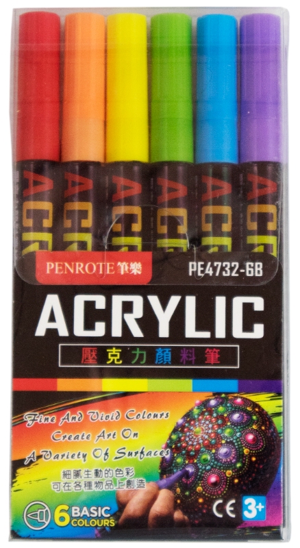 【PENROTE 筆樂】壓克力顏料筆6入(粗) 基本色, , large