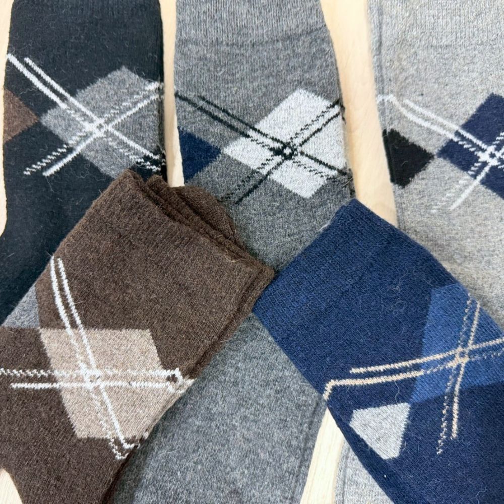 [Kaimi Cotton] 7-Pair Set – Random Colors – Winter Essential (Men’s) Premium Thermal Wool Socks – Cold-Proof / Warm / Long Winter Socks – Plaid Design, , large