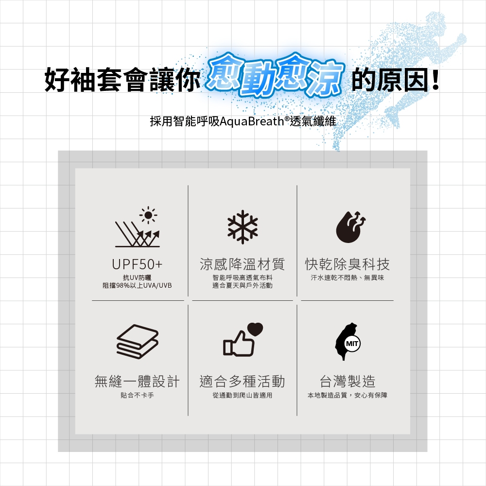 【Cheau Chi 】UV Protection Arm Sleeves - Cooling, Quick-Dry, Breathable, UPF50+, 白/灰紅, large