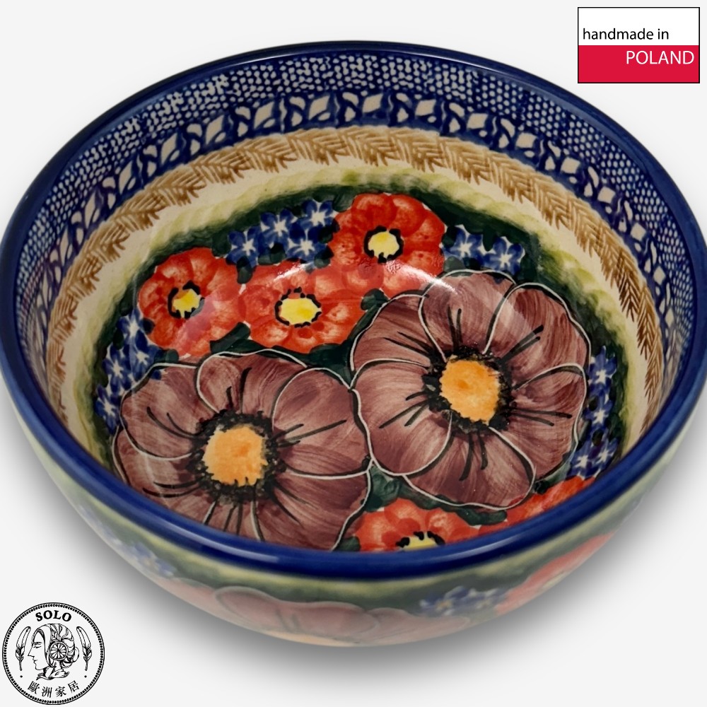【SOLO Vintage】Cerraf Polish Pottery 13cm Rice Bowl Banquet of Elegant Red Series Made in Poland, , large