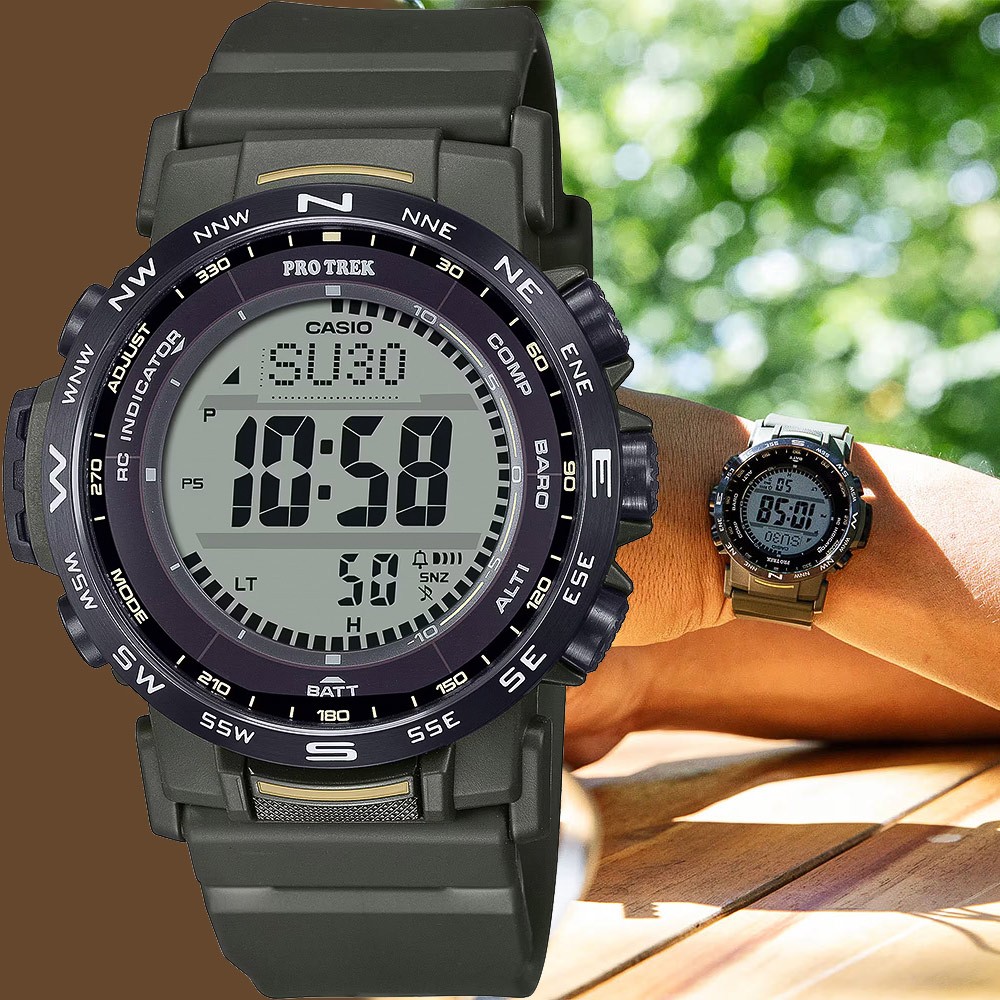 CASIO 卡西歐 PROTREK 軍綠戶外多功能太陽能電波手錶 PRW-35Y-3B, , large