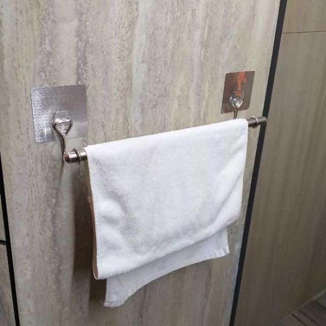 [熊好貼國際]毛巾架40公分單桿(SGS認證不銹鋼) 無痕掛勾 凹凸紋路牆面可貼(超黏貼)不鋼鋼 毛巾架 國貨掛鉤, , large