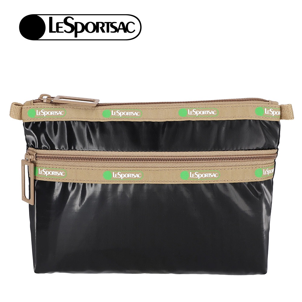 |快速出貨|Lesportsac COSMETIC CLUTCH 雙層拉鍊化妝包-黑X卡其, , large