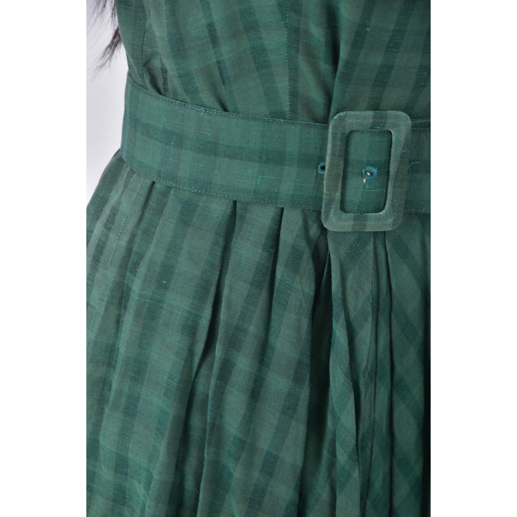 (S) 格子 無袖綠色洋裝二手衣, , large