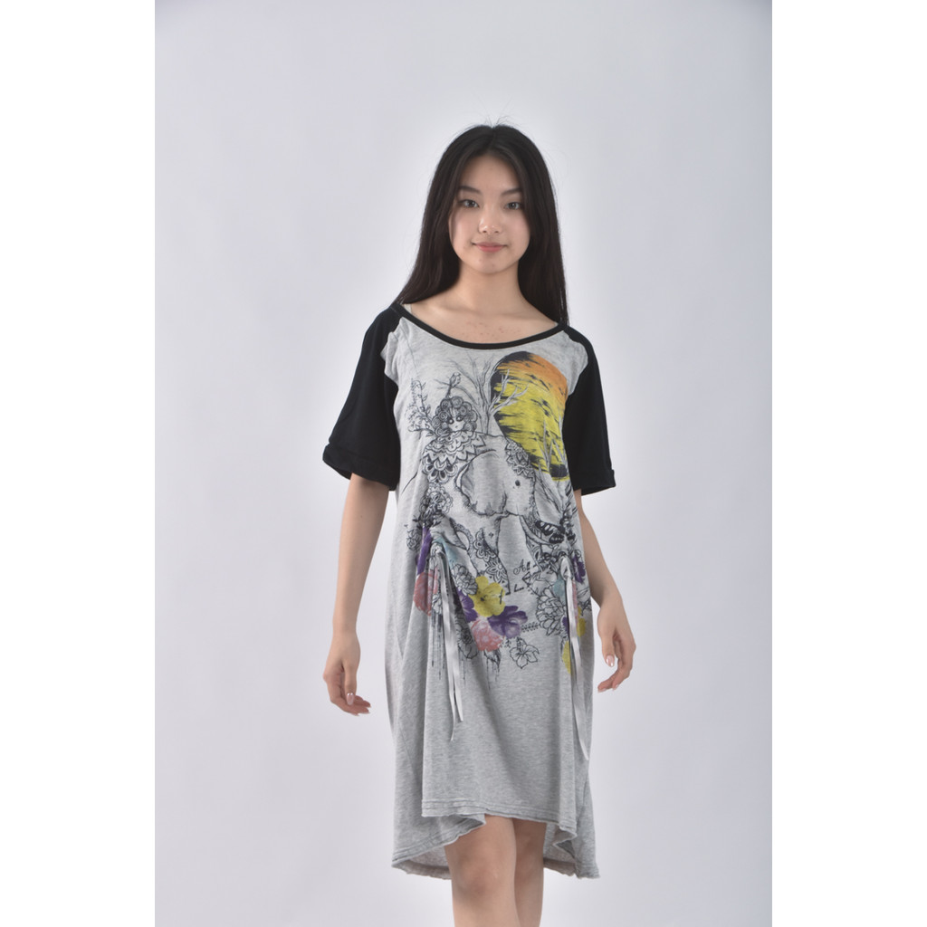 (M) scolar棉質純棉小象灰色洋裝二手衣, , large