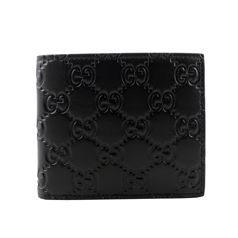 GUCCI GG Logo 大標誌壓印牛皮對開8卡短夾/黑色, , large