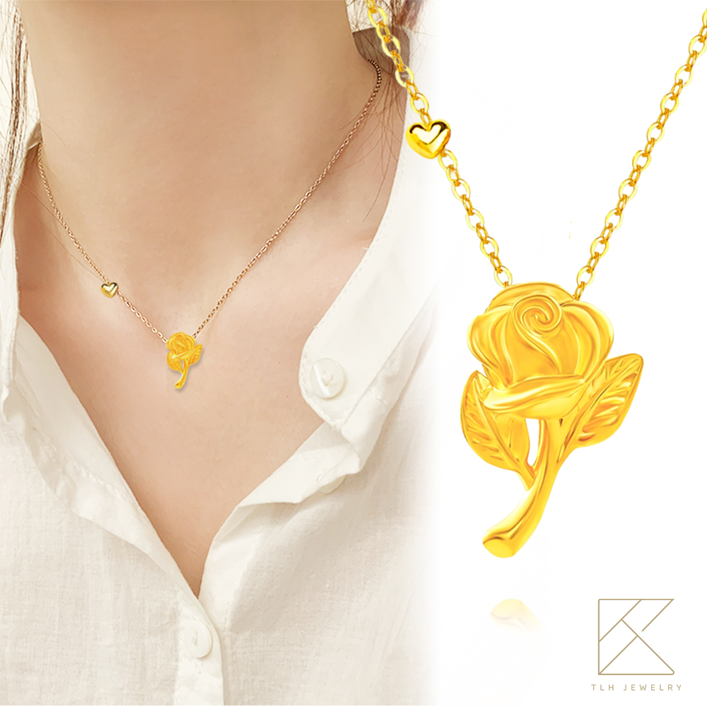 【TLH】永恆的愛 黃金玫瑰項鍊 約重0.07錢±0.03 (情人節 生日 送禮), , large