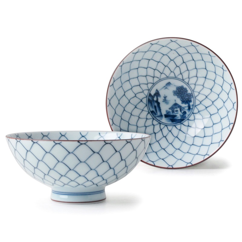 [豐名日本餐具] 4.0"雙中碗 網山水 / C04RB5-2, , large