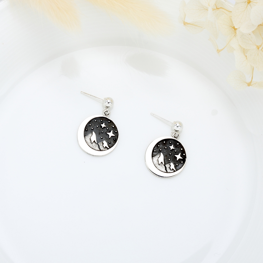 【Angel & Me】山 星星 月亮 s925 純銀 耳環 (可改夾式) 生日 情人節 禮物, , large