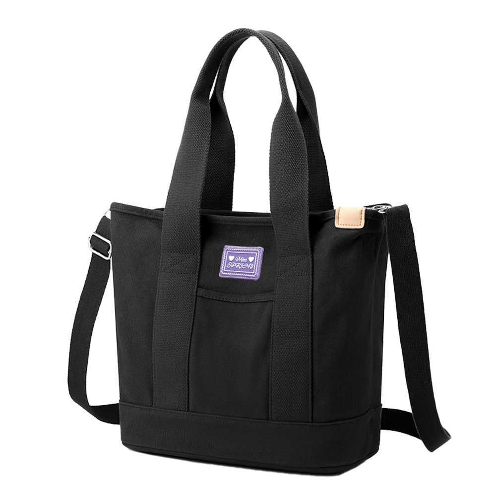 SPRING-日式簡約文青肩背斜背帆布包拉鍊千層包-多色(0-55155), 經典黑, large