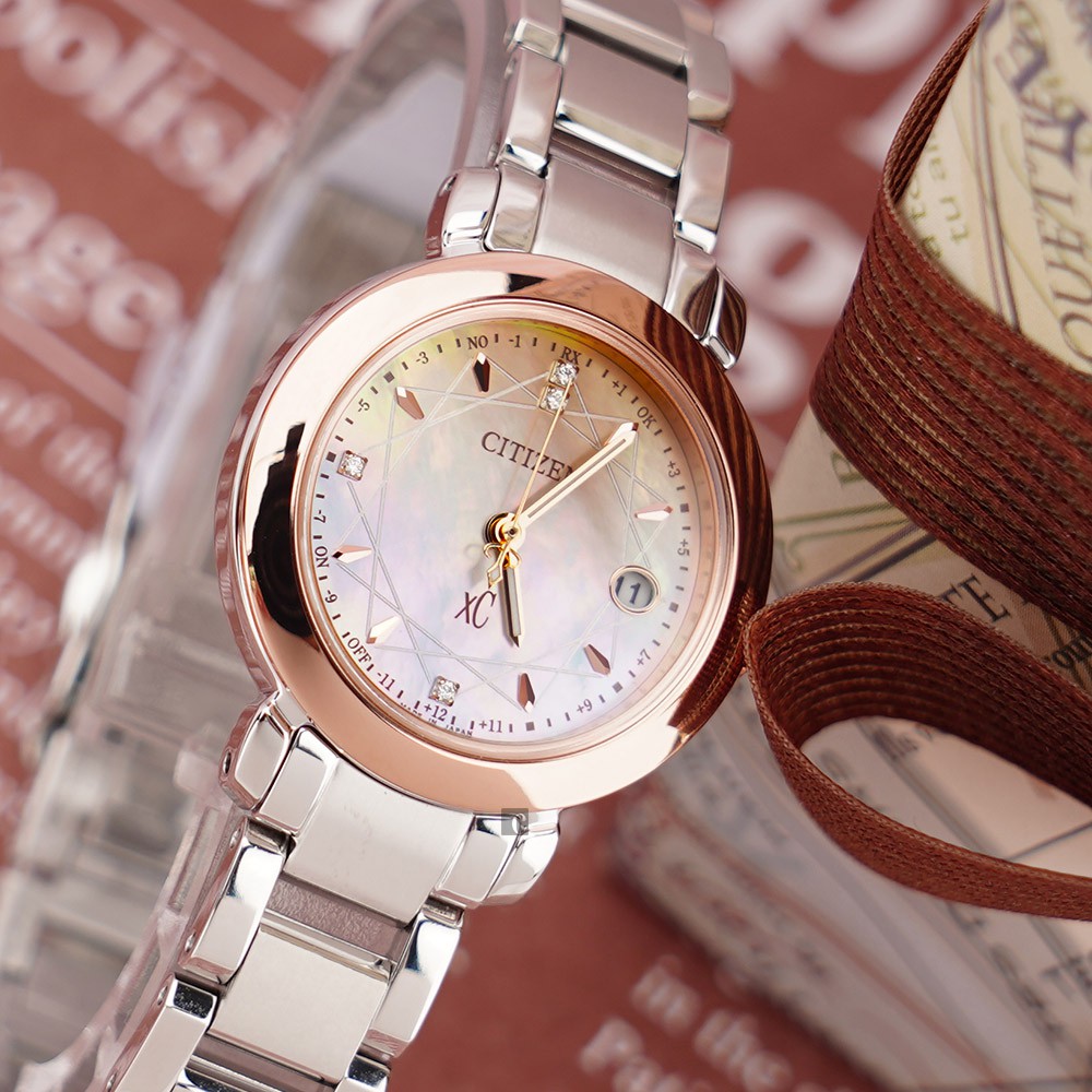CITIZEN 星辰 XC 限量真鑽鈦金屬光動能電波女錶-27mm ES9446-54X, , large