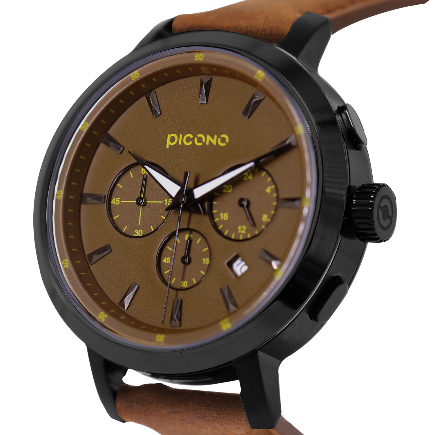 D-TIME chronograph collection leather strap watch-Brown / DT-9203, , large