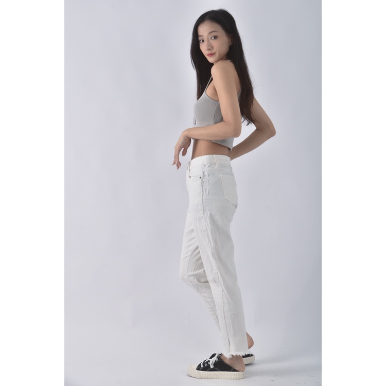 (M) vanilla j韓牌高腰丹寧牛仔緊身白色長褲二手衣, , large