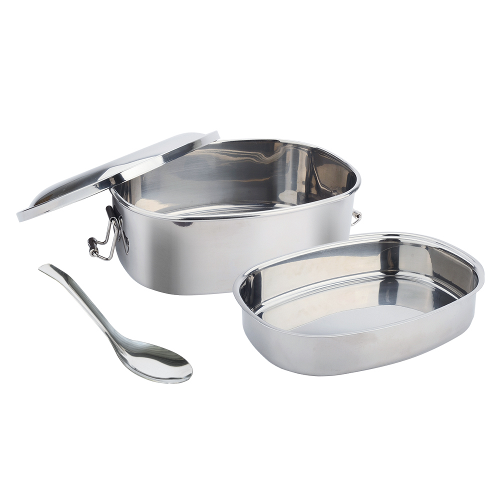 CLARE 可蕾爾 晶鑽316不鏽鋼雙層方形便當盒附贈湯匙 16cm低(0.8L)-Leidea樂德兒