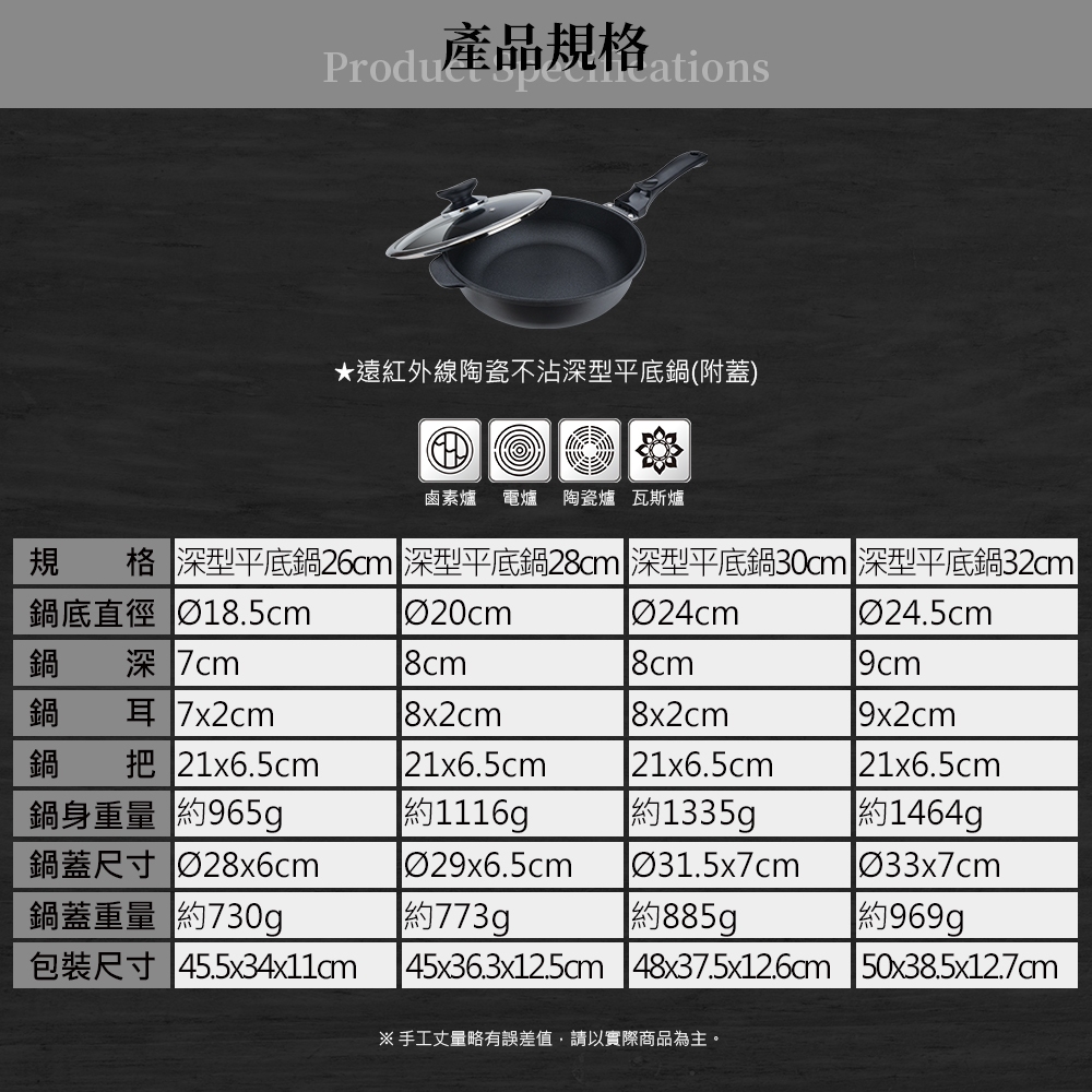 Miyaco 米雅可 遠紅外線陶瓷不沾深型平底鍋鐵鏟可用無蓋附蓋 無蓋32cm-Leidea樂德兒, , large