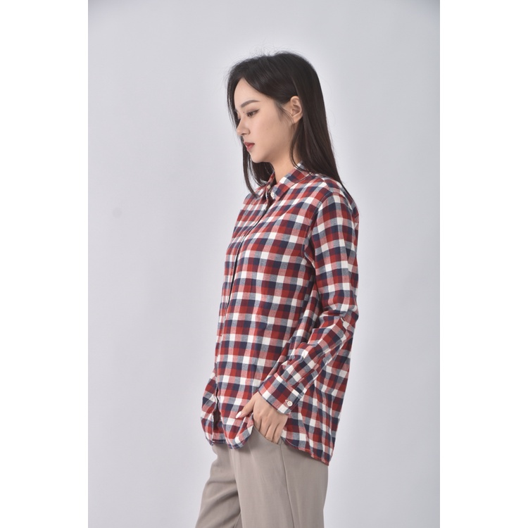 (S) uniqlo質感棉質純棉格紋紅色長袖上衣二手衣, , large
