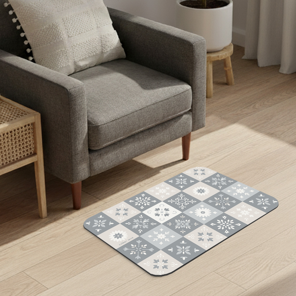 【Monster】 Soft Diatomaceous Earth Absorbent Mat &ndash; Floral Seal Series (60x40cm) &ndash;Gray & White Overture, , large