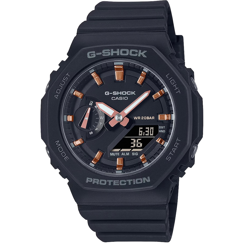 CASIO 卡西歐 G-SHOCK 八角 黑色霧面雙顯手錶 GMA-S2100-1A, , large