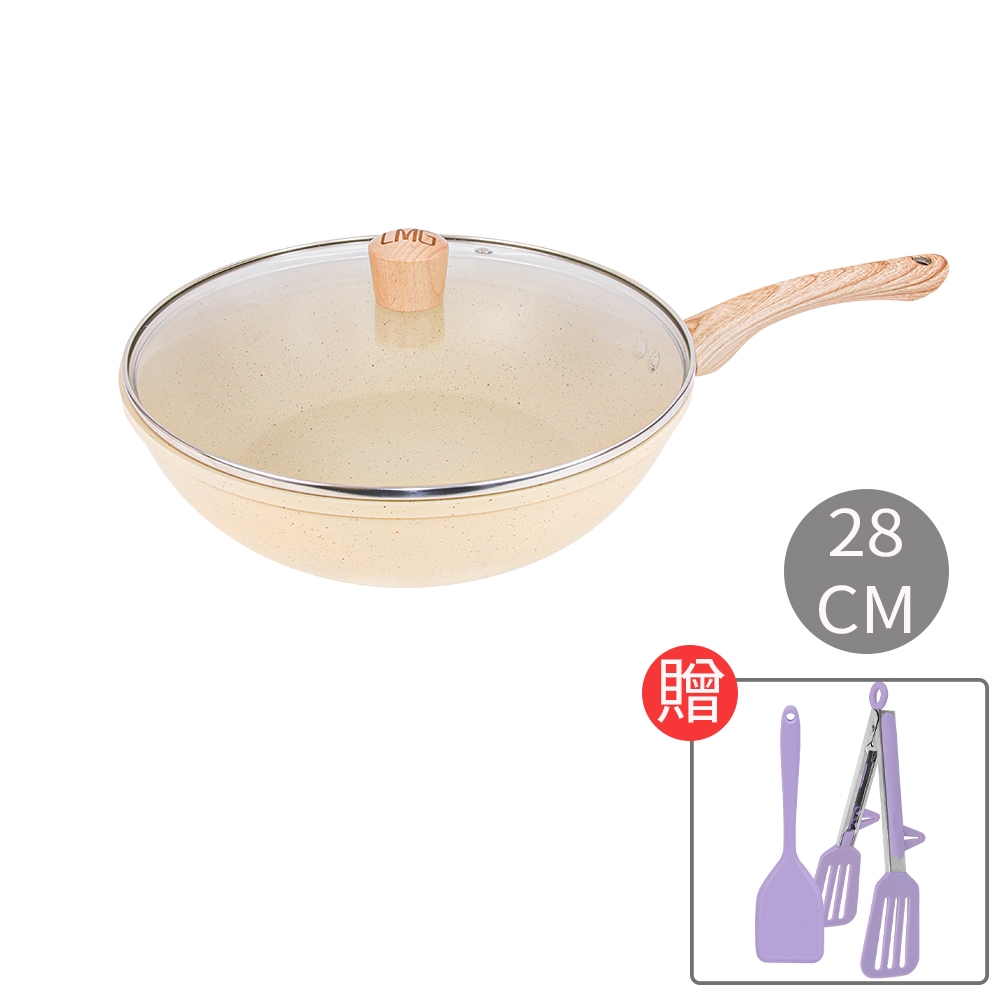 【LMG】香草系列日式不沾炒鍋-28CM 贈漏鏟+料理鏟組, , large
