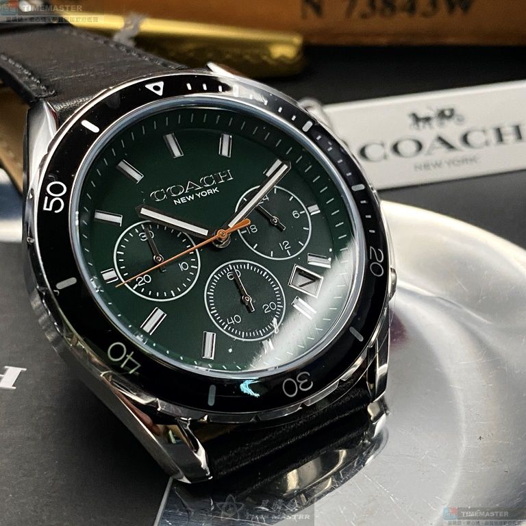 [星晴錶業]COACH手錶,42mm,CH00123墨綠色錶面銀黑錶殼深黑色真皮皮革錶帶款, , large