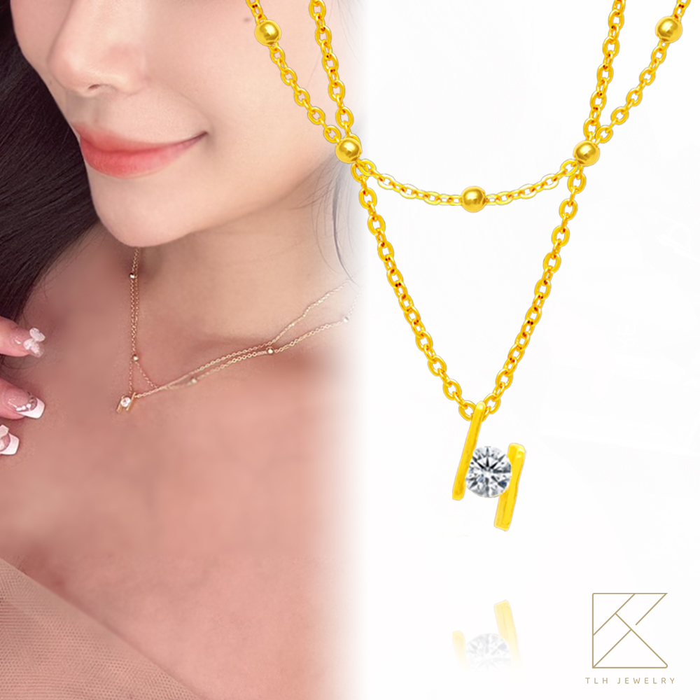 【TLH】黃金墜項鍊 純金999 夜空星光 約重0.19錢&plusmn;0.03