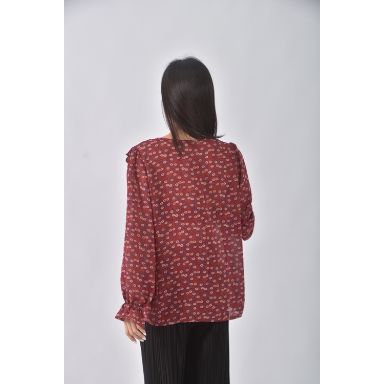 (L) yansoo碎花紅色長袖上衣二手衣, , large