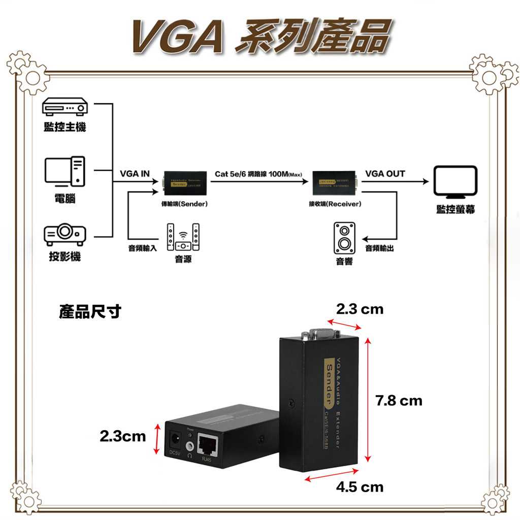 昌運監視器 HD-VGA100A 100米VGA+聲音網路延長器, , large