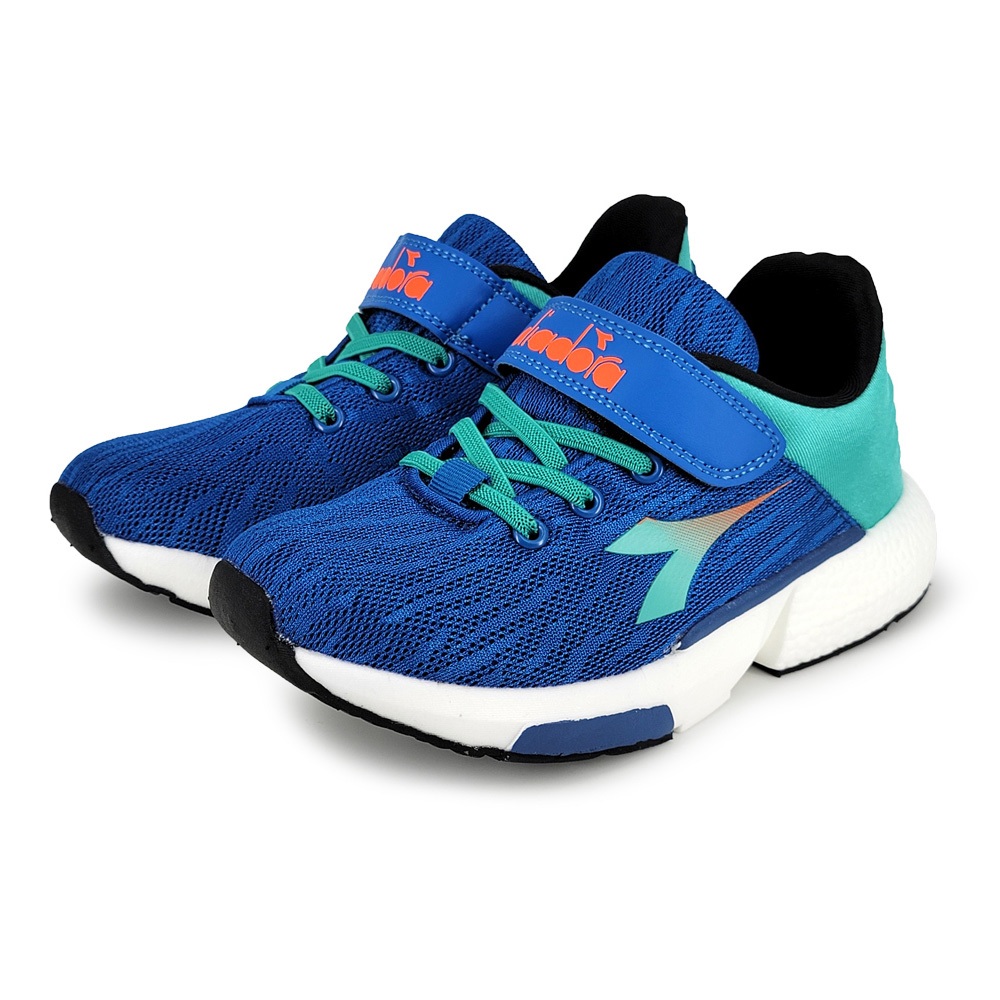 DIADORA迪亞多那 兒童專業慢跑鞋 童運動鞋 童鞋 魔鬼氈 輕量 透氣 保護後跟 吸震 減壓 健康鞋墊 止滑 藍 桃, , large