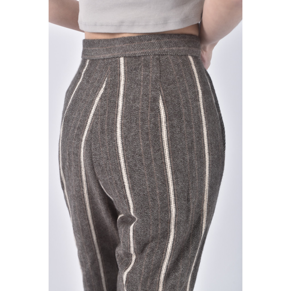 (M) 台北原創高腰羊毛條紋棕色長褲二手衣, , large