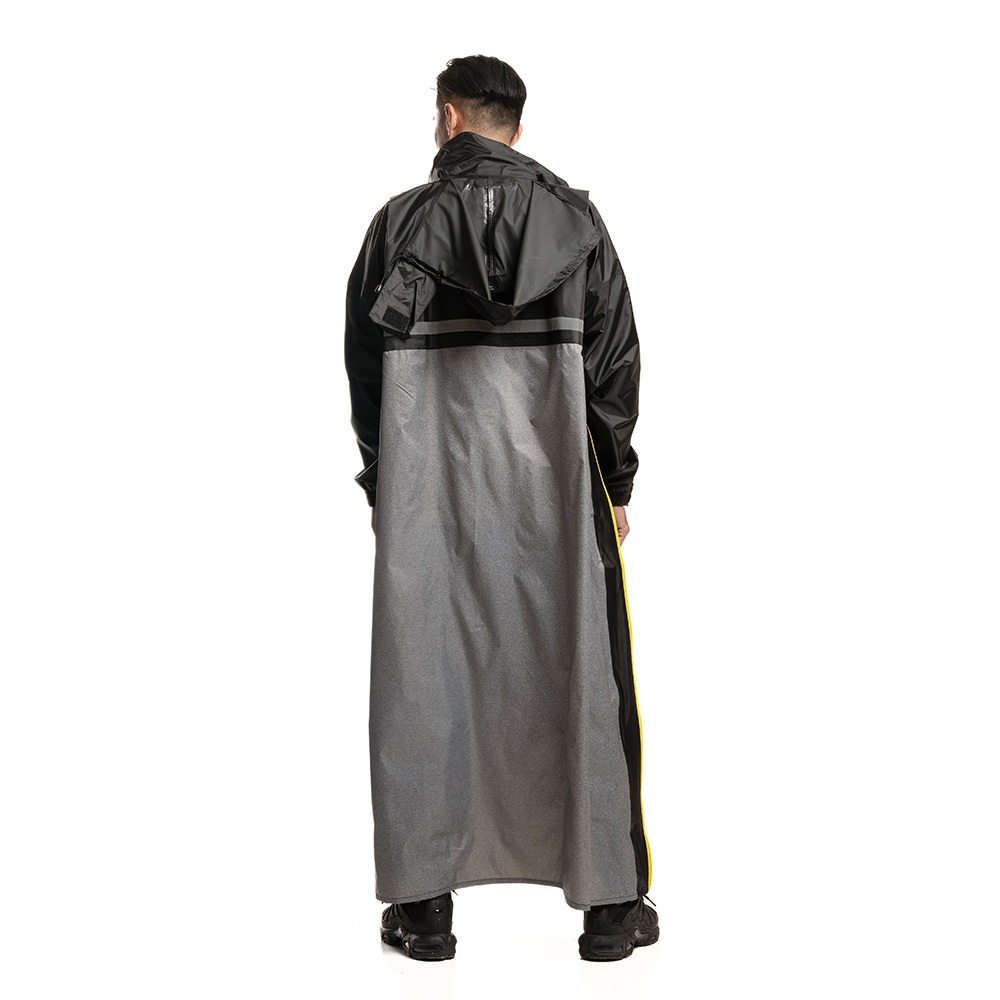 PIOGGIA R2 Italian Side Zipper Raincoat 2XL-4XL Black Raised Neckline Design Reflective strips at the backpack are rainproof and warm, , large