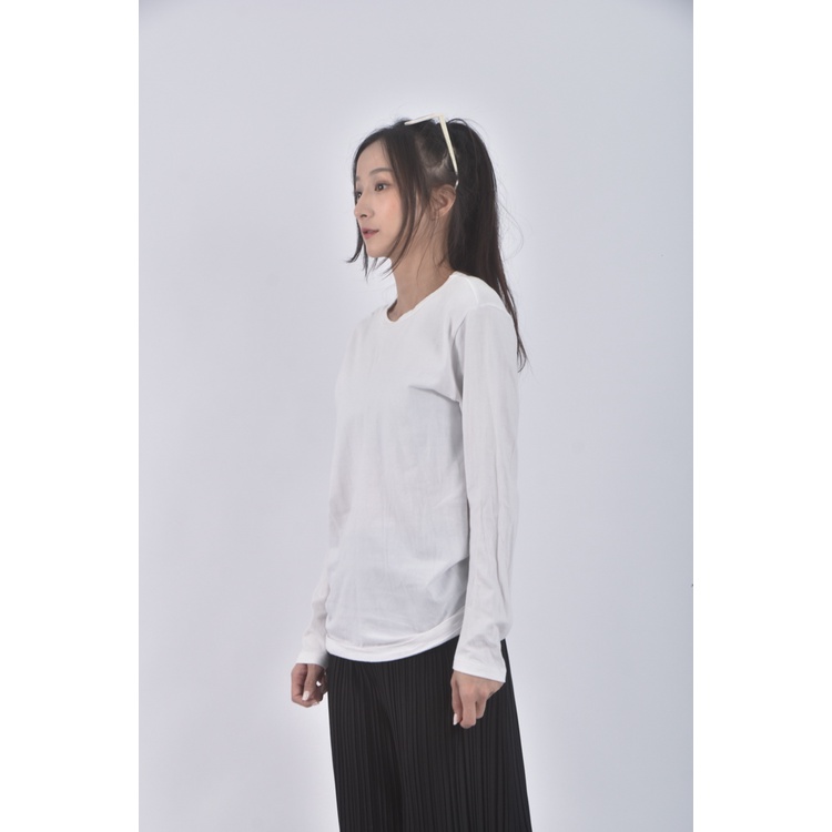 (S) 素色圓領白色長袖上衣二手衣, , large