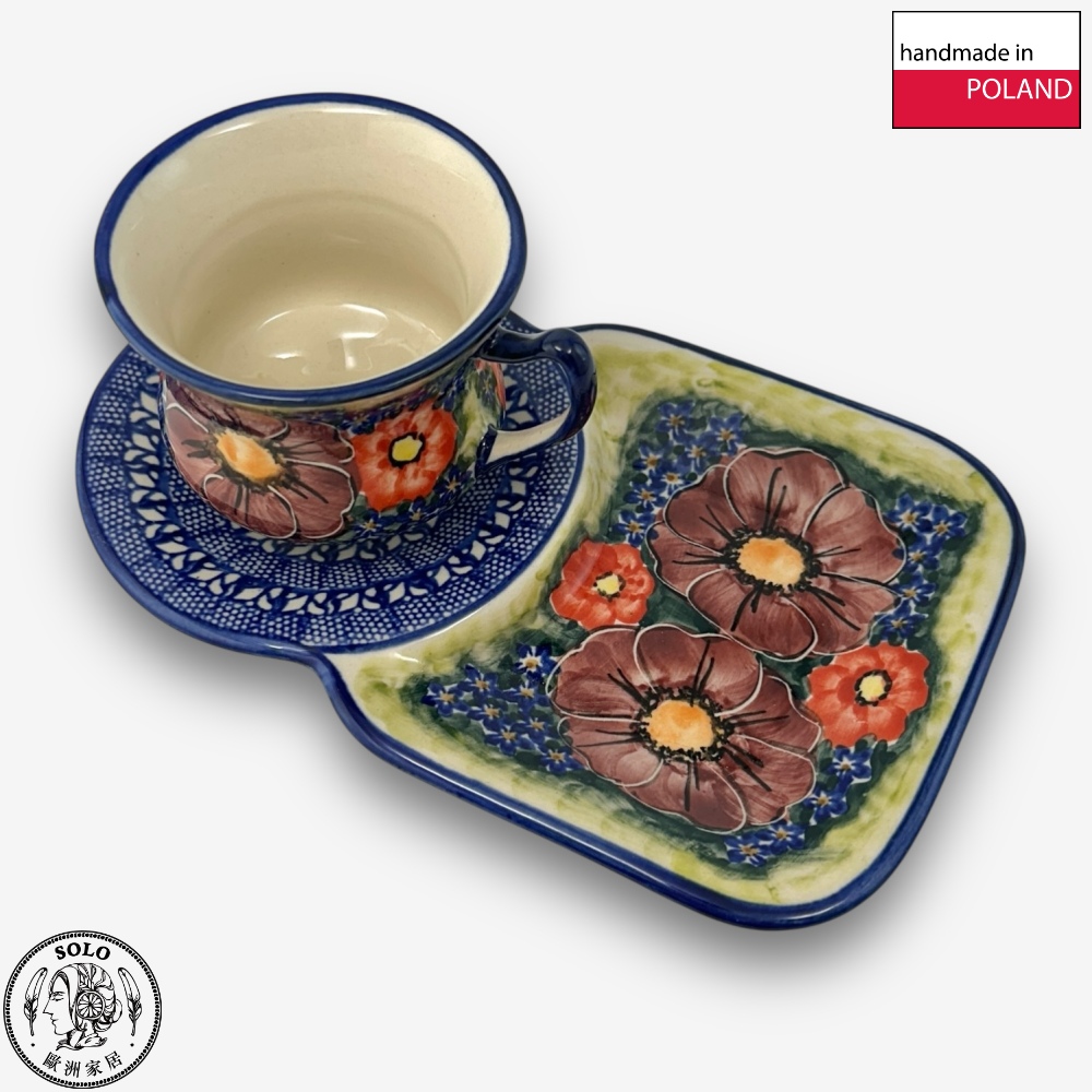 【SOLO歐洲家居】波蘭製 Cerraf 波蘭陶 180ml 早餐杯盤組 雅紅之宴系列, , large