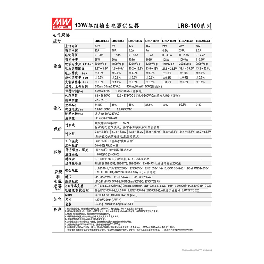 明緯 100W單組輸出電源供應器(LRS-100-5), , large